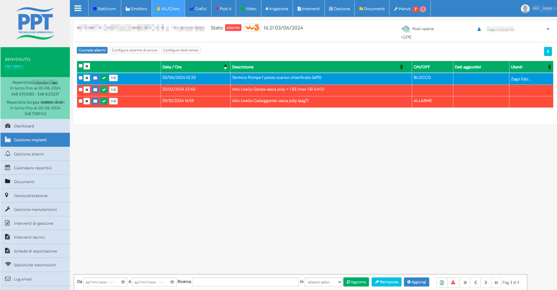Visualizzazione degli allarmi in tempo reale su PPT Portal 3.0